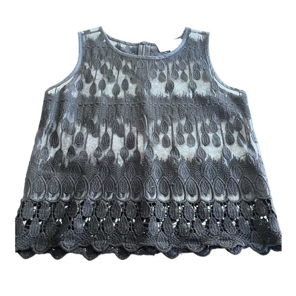 J.O.A. Black Sheer Embroidered Sleeveless Top Size Small